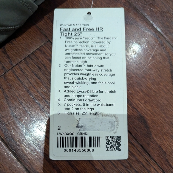 BNWT Lululemon Fast and Free High-Rise Tight 25" Carbon Dust - size 2 - Picture 10 of 10